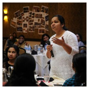 woman speaking in public