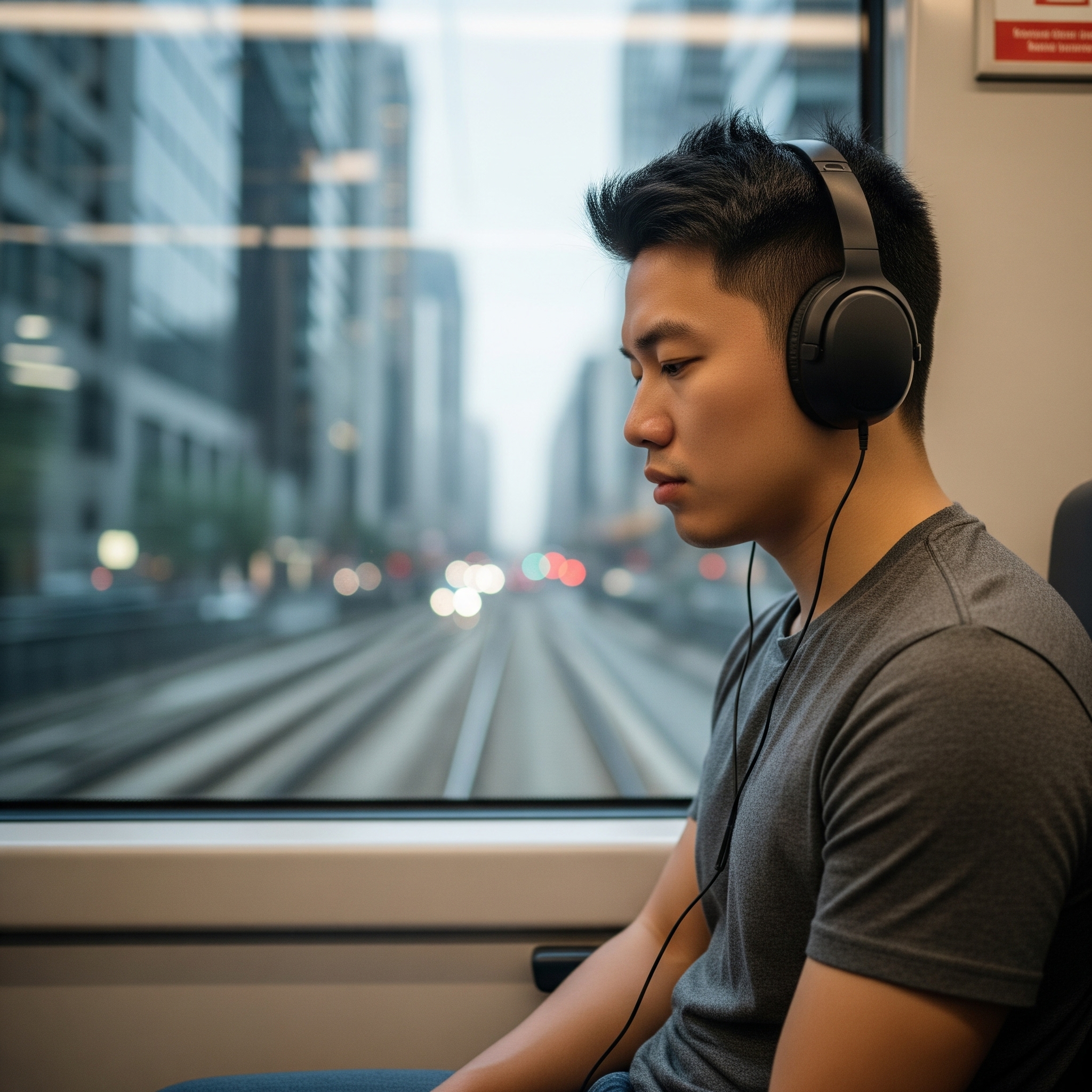 A professional integrating language learning into their daily commute.