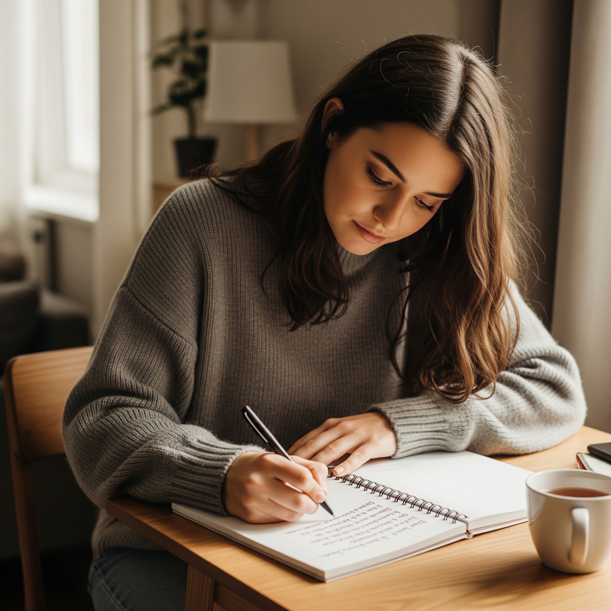 A person setting specific, achievable language learning goals in a notebook.