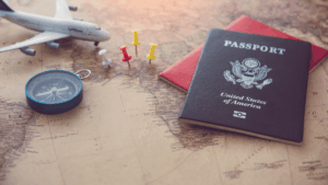 Passport on a map